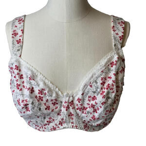 CURVE MUSE LINGERIE UNDERWIRE WHITE RED‎ GRAY FLORAL BRA SZ: 46DDD NWT